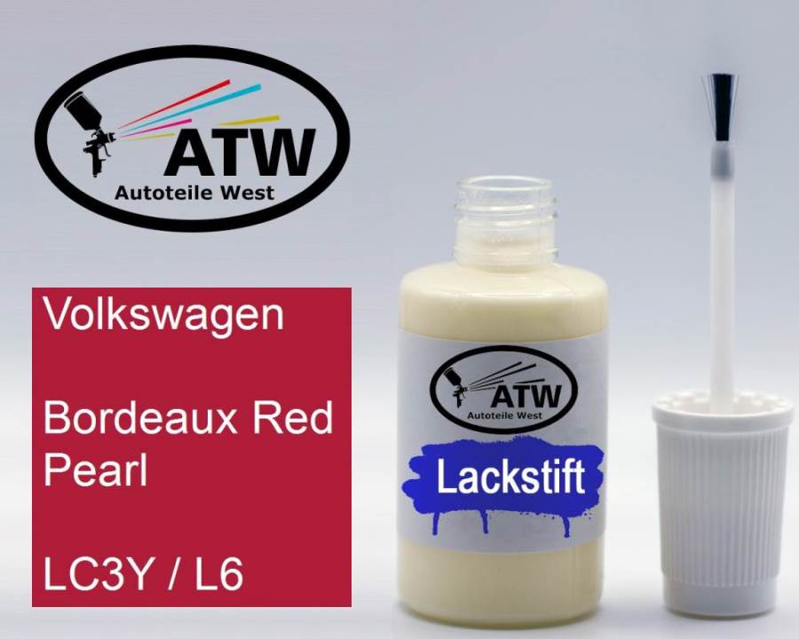 Volkswagen, Bordeaux Red Pearl, LC3Y / L6: 20ml Lackstift, von ATW Autoteile West.